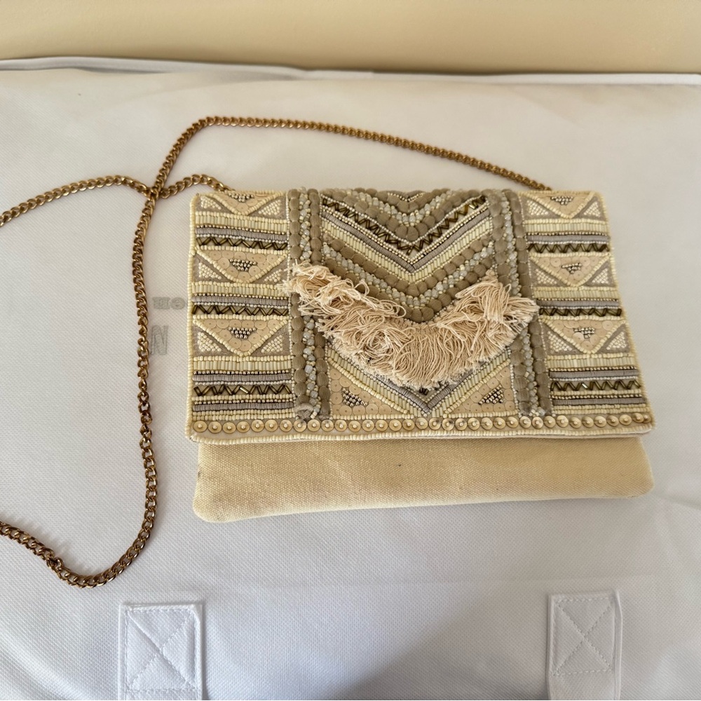 Beaded Beige Clutch Bag